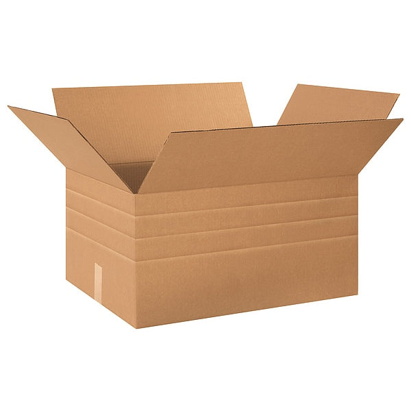 Multi-Depth Corrugated Boxes, 24" x 18" x 12", Kraft, 10/Bundle