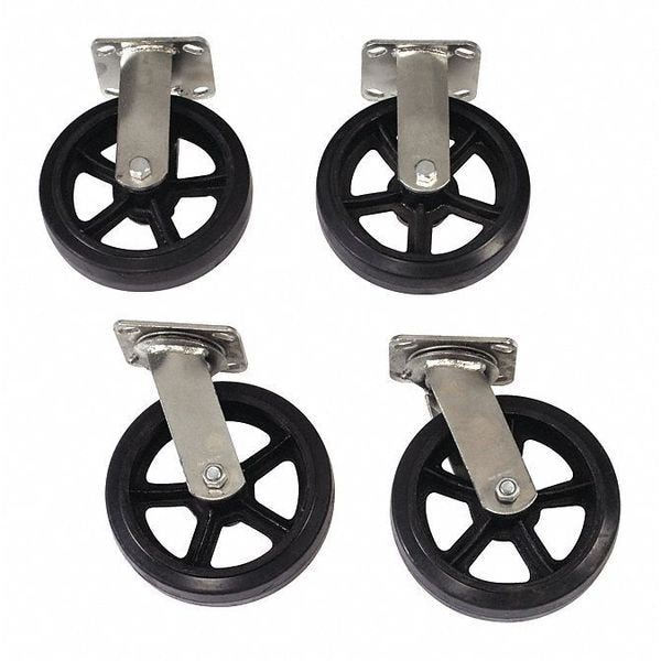 Caster Set, 8" x 2", Black, 4/Case