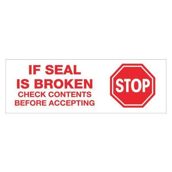 Tape Logic® Pre-Printed Carton Sealing Tape, "Stop If Seal Is Broken...", 2.2 Mil, 3" x 110 yds., Red/White, 6/Case