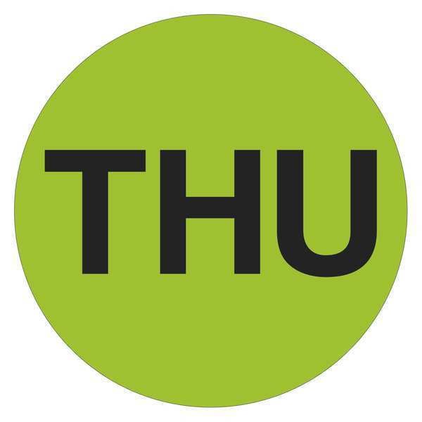 Tape Logic® Inventory Circle Labels, Days of the Week, "THU", 1", Fluorescent Green, 500/Roll