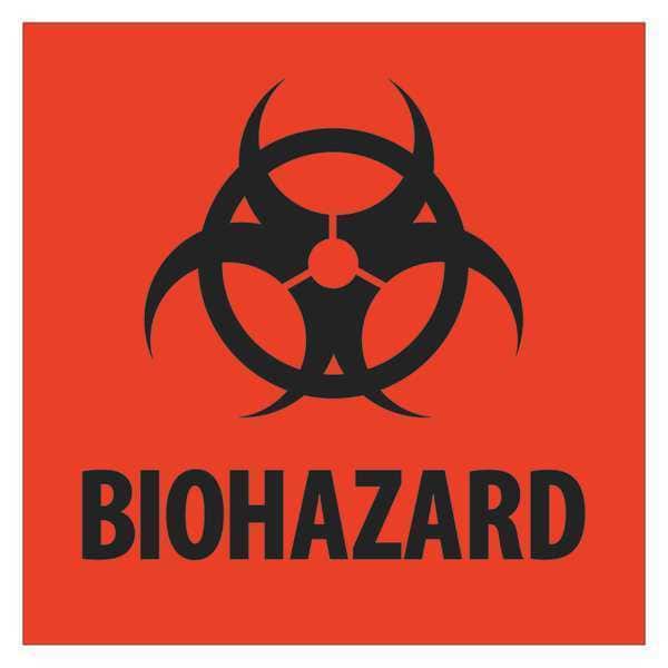 Tape Logic® Labels, "Biohazard", 2" x 2", Fluorescent Red, 500/Roll