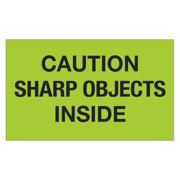 Tape Logic® Labels, "Caution Sharp Objects Inside", 3" x 5", Fluorescent Green, 500/Roll