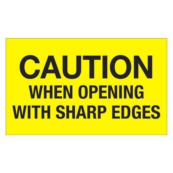 Tape Logic® Labels, "Caution When Opening With Sharp Edges", 3" x 5", Fluorescent Yellow, 500/Roll