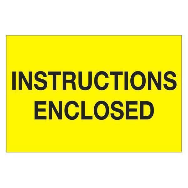 Tape Logic® Labels, "Instructions Enclosed", 2" x 3", Fluorescent Yellow, 500/Roll