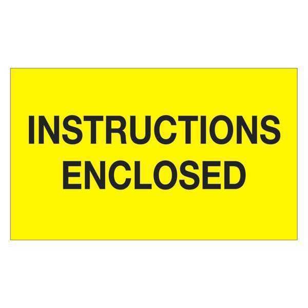 Tape Logic® Labels, "Instructions Enclosed", 3" x 5", Fluorescent Yellow, 500/Roll