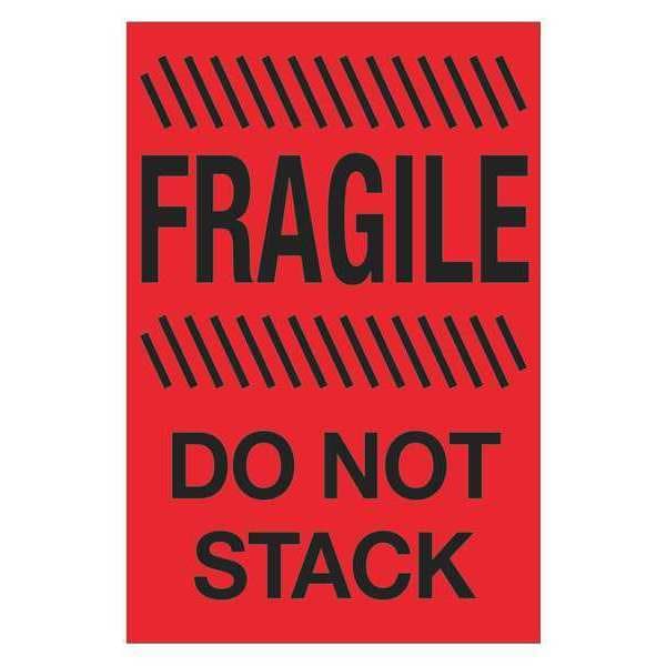 Tape Logic® Labels, "Fragile - Do Not Stack", 4" x 6", Fluorescent Red, 500/Roll