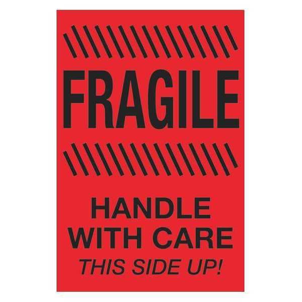 Tape Logic® Labels, "Fragile - Handle With Care - This Side Up", 4" x 6", Fluorescent Red, 500/Roll