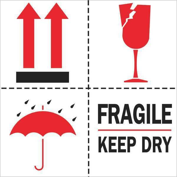 Tape Logic® Labels, "Fragile - Keep Dry", 4" x 4", Red/White/Black, 500/Roll