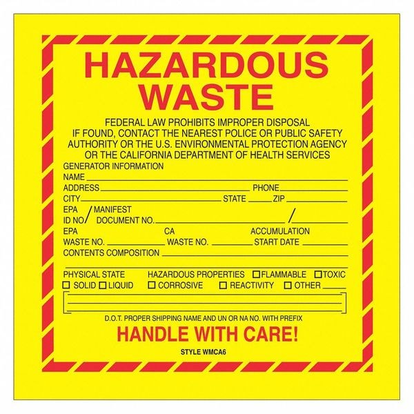 Tape Logic® Labels, "Hazardous Waste - California", 6" x 6", Red/Yellow/Black, 500/Roll