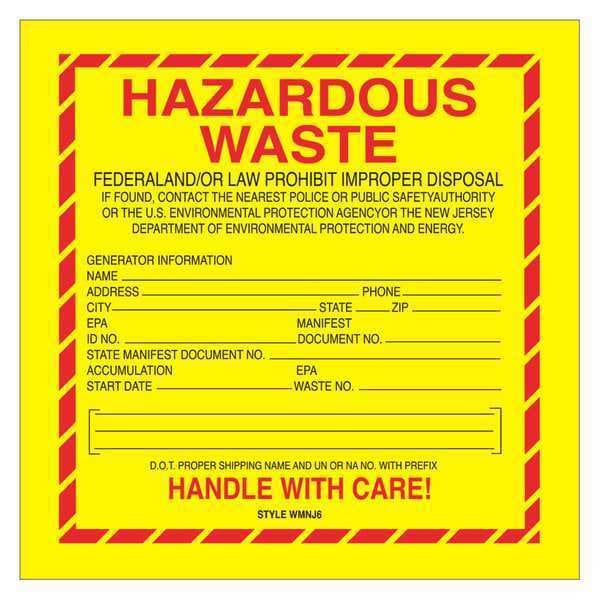 Tape Logic® Labels, "Hazardous Waste - New Jersey", 6" x 6", Red/Yellow/Black, 500/Roll