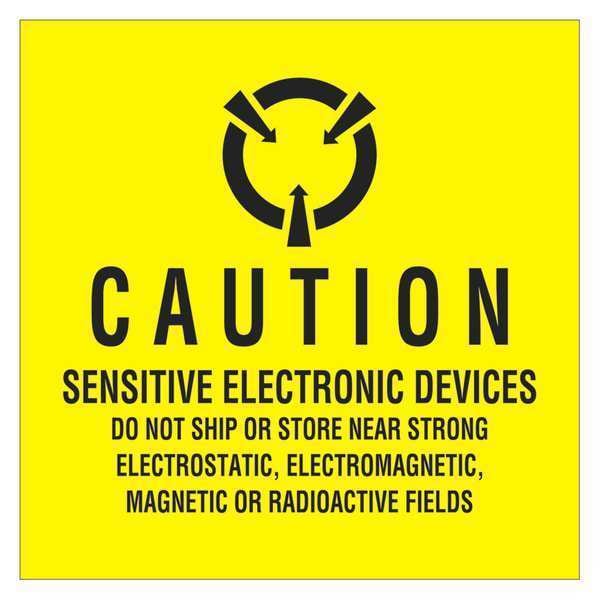 Tape Logic® Labels, "Sensitive Electronic Devices", 4" x 4", Black/Yellow, 500/Roll