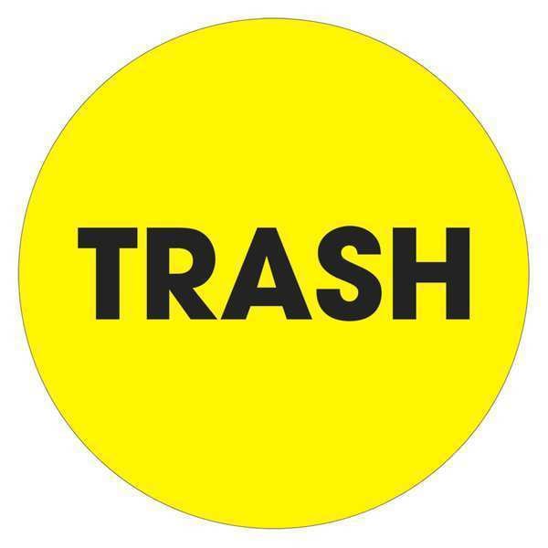 Tape Logic® Labels, "Trash", 2" Circle, Fluorescent Yellow, 500/Roll