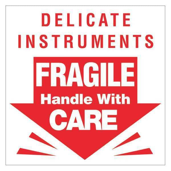 Tape Logic® Labels, "Delicate Instruments - Fragile", 3" x 3", Red/White, 500/Roll