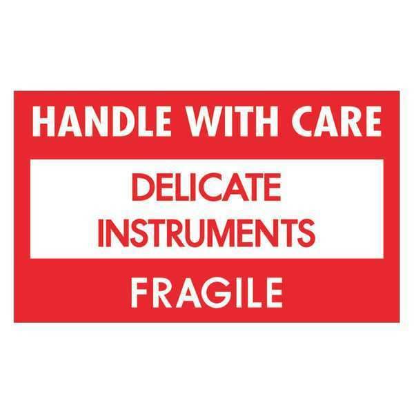 Tape Logic® Labels, "Delicate Instruments - HWC", 3" x 5", Red/White/Black, 500/Roll