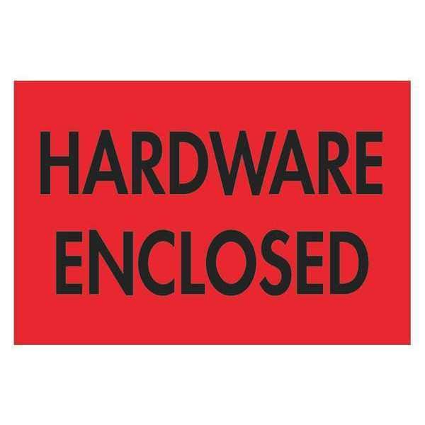 Tape Logic® Labels, "Hardware Enclosed", 2" x 3", Fluorescent Red, 500/Roll
