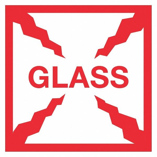 Tape Logic® Labels, "Glass", 4" x 4", Red/White, 500/Roll