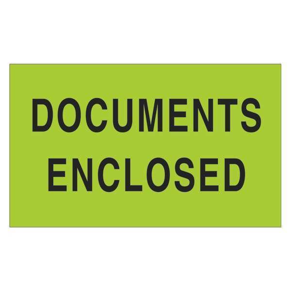 Tape Logic® Labels, "Documents Enclosed", 3" x 5", Fluorescent Green, 500/Roll