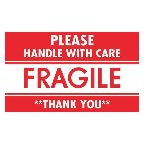 Tape Logic® Labels, "Fragile - Handle with Care", 3" x 5", Red/White, 500/Roll
