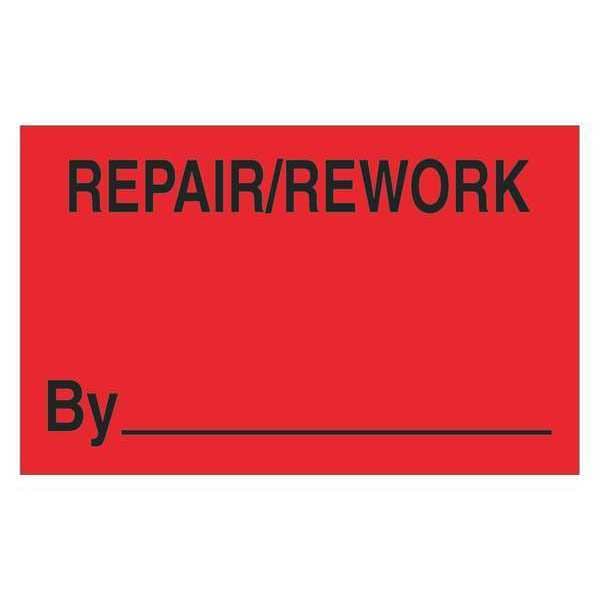 Tape Logic® Labels, "Repair/Rework By", 1 1/4" x 2", Fluorescent Red, 500/Roll