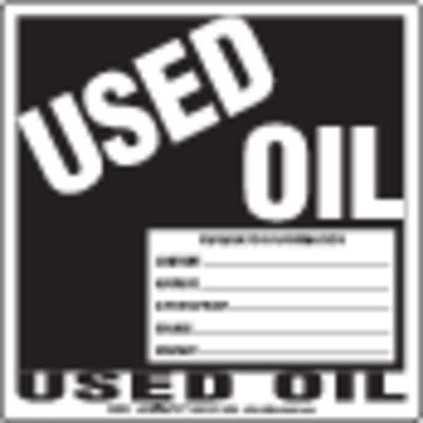 Used Oil Label PVC-Opr Info Stock, Pk100