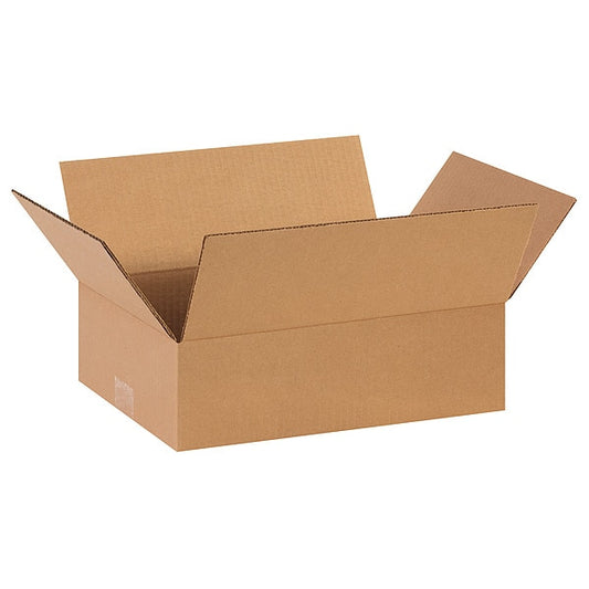 Flat Corrugated Boxes, 14" x 10" x 4", Kraft, 25/Bundle