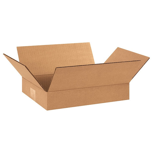 Flat Corrugated Boxes, 12" x 9" x 2", Kraft, 25/Bundle