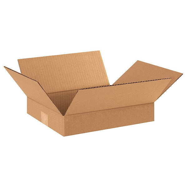 Flat Corrugated Boxes, 12" x 10" x 2", Kraft, 25/Bundle