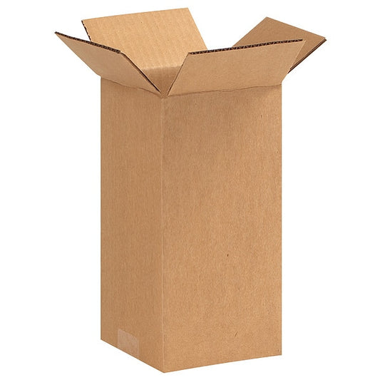 Tall Corrugated Boxes, 4" x 4" x 9", Kraft, 25/Bundle