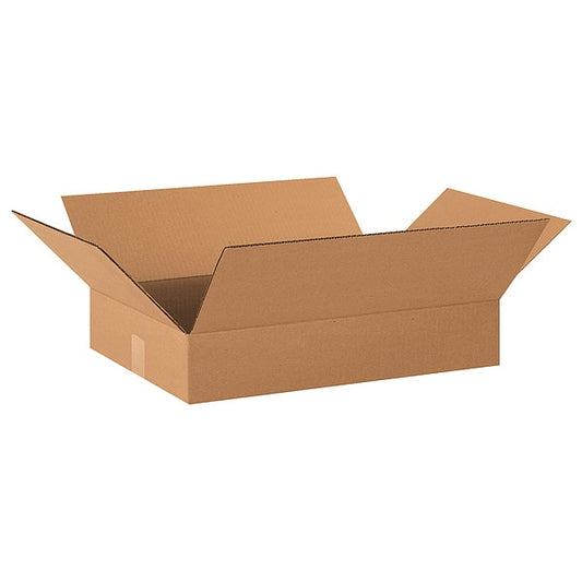 Flat Corrugated Boxes, 20" x 14" x 3", Kraft, 25/Bundle