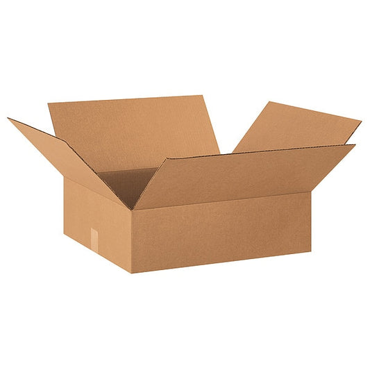 Flat Corrugated Boxes, 20" x 18" x 4", Kraft, 25/Bundle