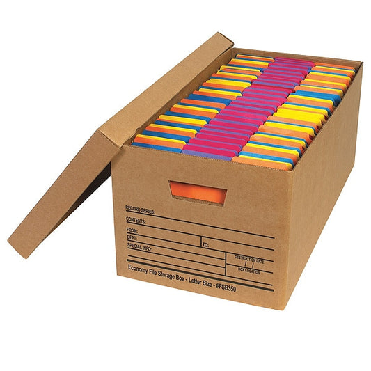 Economy File Storage Boxes, 24" x 12" x 10", Kraft, 12/Case