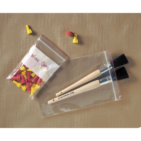 Reclosable Poly Bag, Zip Seal, 6 in L, 4 in W, 2 mil Thick, Low Density Polyethylene (LDPE), Clear