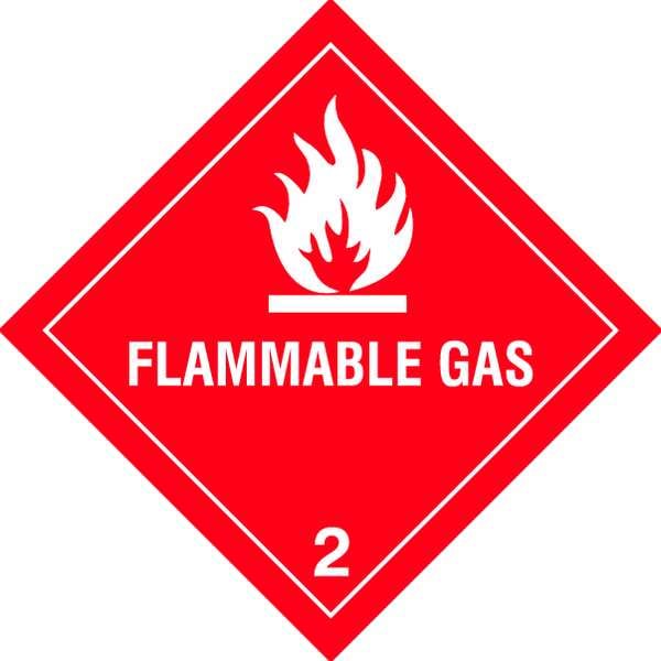 Flammable Gas DOT Label, Class 2, White/Red, Pk100