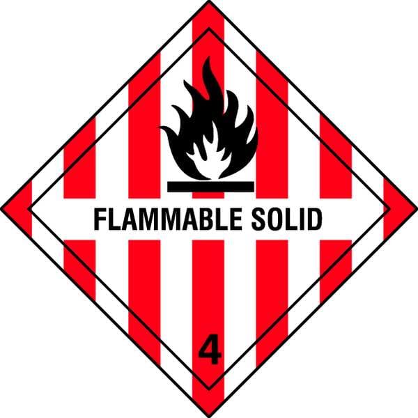 4" x 4" Self-Sticking DOT Label, Flammable Solid, Pk100