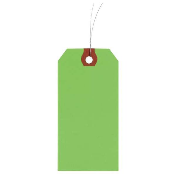 2-7/8" x 5-3/4" Fluorescent Green Wire Tag, Includes 12" Wire, Pk1000