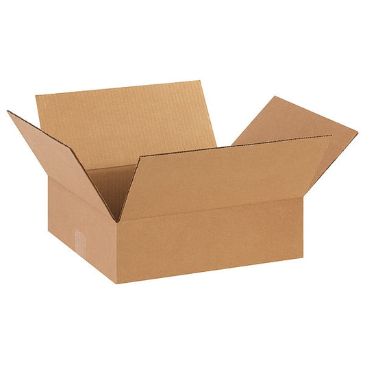 Flat Corrugated Boxes, 14" x 12" x 4", Kraft, 25/Bundle