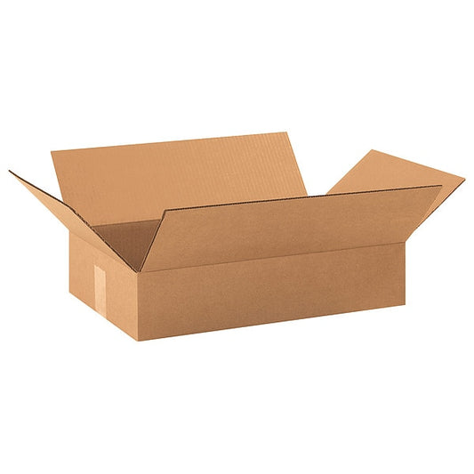 Flat Corrugated Boxes, 19" x 12" x 4", Kraft, 25/Bundle