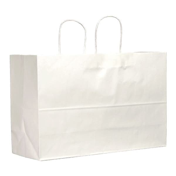 Tote White Shopping Bag Flat Bottom, Twist Handles, Pk250
