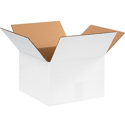 Corrugated Boxes, 12" x 12" x 8", White, 25/Bundle
