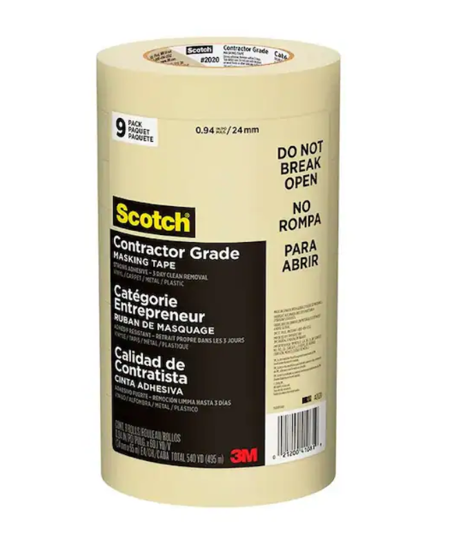 .94" x 60 Yds Tan Scotch Contractor Grade Masking Tape 9-Pk