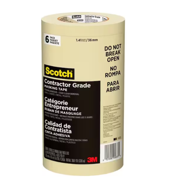 Contractor Grade Masking Tape, 1.88 in W x 60 yd L, 6 Pk