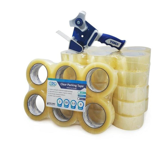 2in x 110 yd 2.0 mil Clear Sealing Packing Tape, and HD Tape Dispenser with Comfy Handle, 36PK