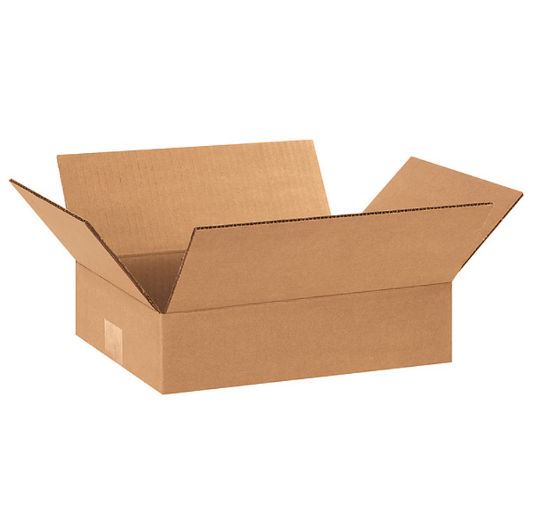 Flat Corrugated Boxes, 12" x 9" x 3", Kraft