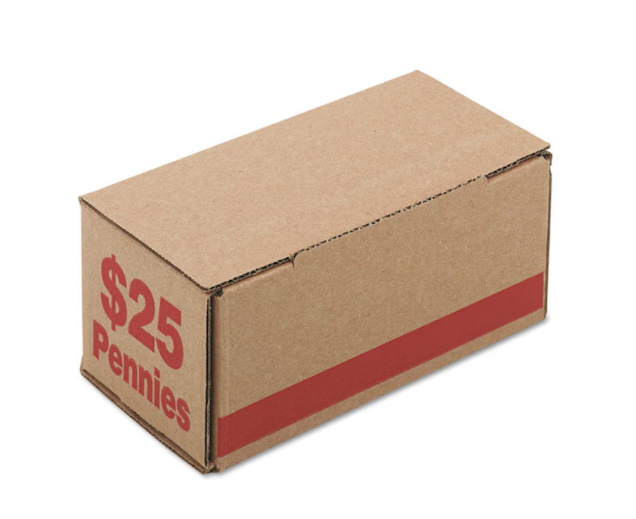 Corrugated Cardboard Coin Storage w/Denom Printed On Side, Red, PK50