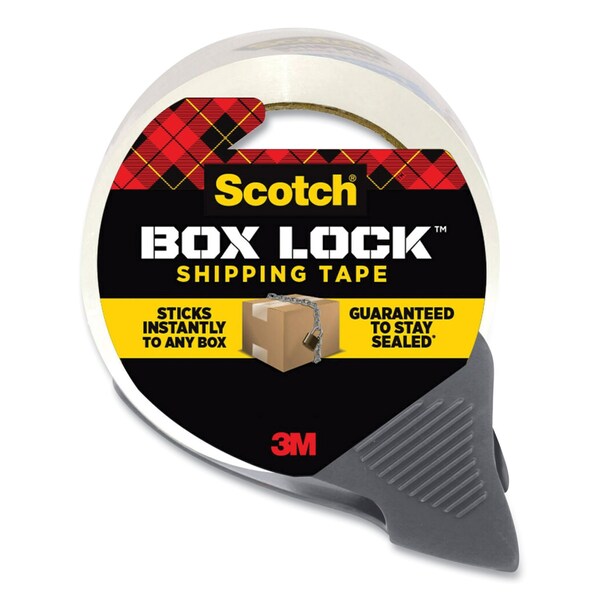 Box Lock Shipping Packaging Tape with Refillable Dispenser, 3 Core, 188 x 54.6 yds, Clear