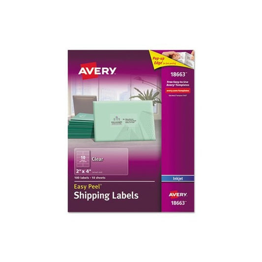 EASY PEEL MAILING LABELS FOR INKJET PRINTERS, 2 X 4, CLEAR, 100PK