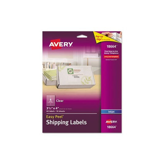 EASY PEEL MAILING LABELS FOR INKJET PRINTERS, 3-1/3 X 4, CLEAR, 60PK