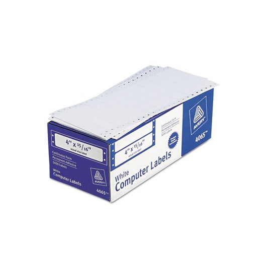 Avery, DOT MATRIX PRINTER MAILING LABELS, PIN-FED PRINTERS, 0.94 X 4, WHITE, 5000PK