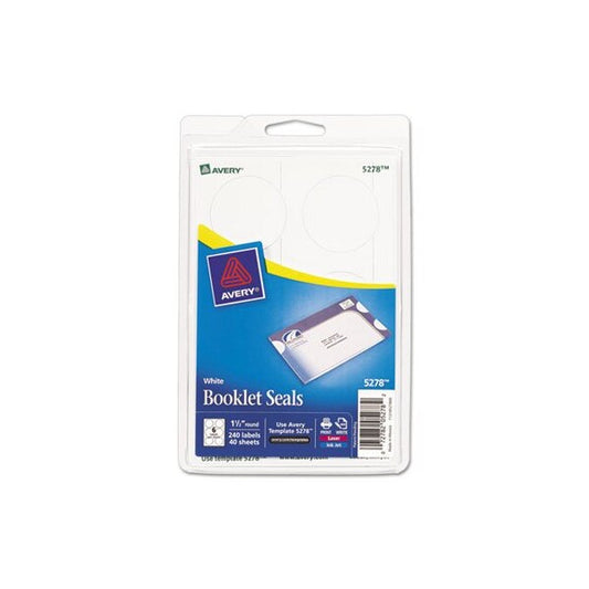 Avery, PRINTABLE MAILING SEALS, 1.5in DIA., WHITE, 40PK