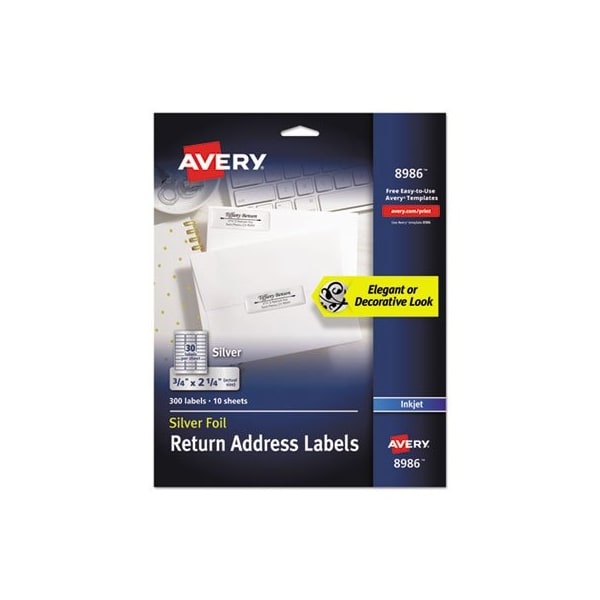Ink Jet Silver Foil Labels, Mail, 3/4x2-1/4in 300/PKin